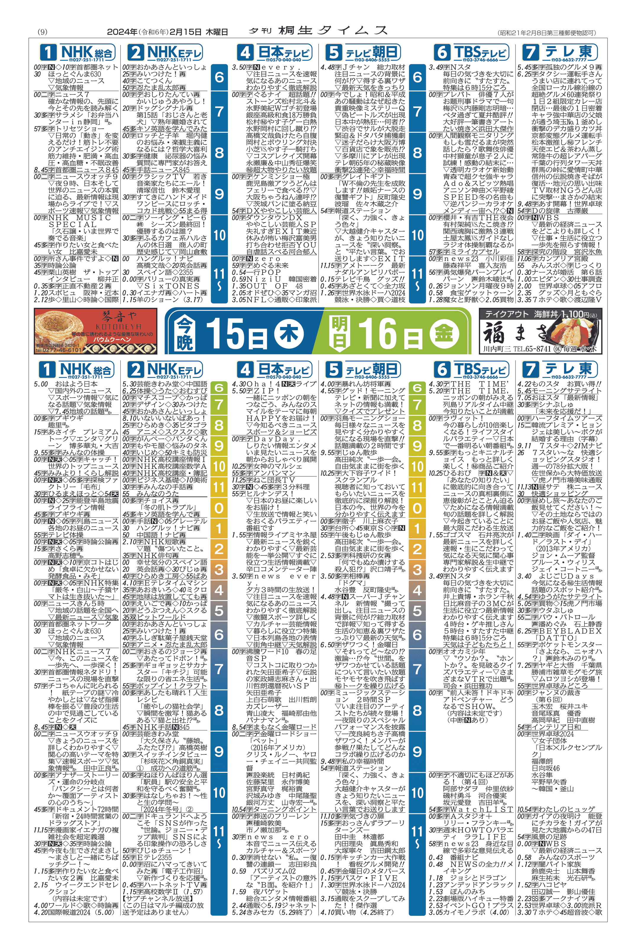 2024年02月15日の紙面（9面） | 桐生タイムス