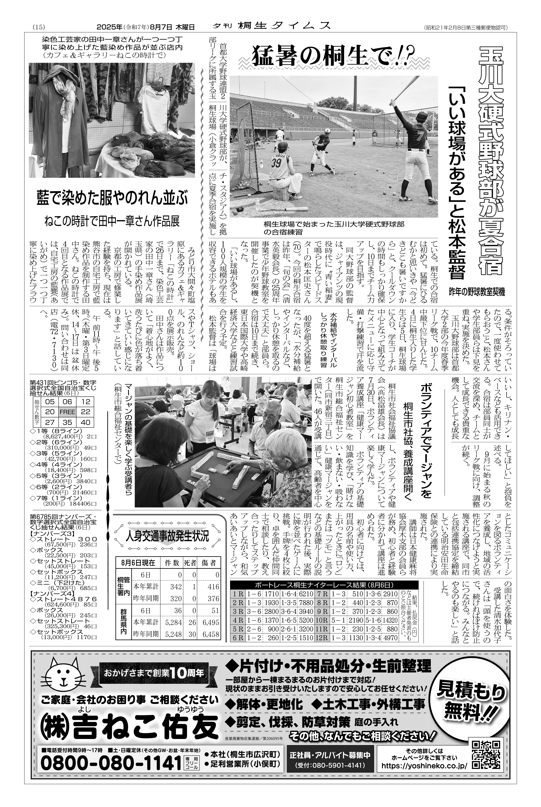 2025年08月07日の紙面（15面） | 桐生タイムス