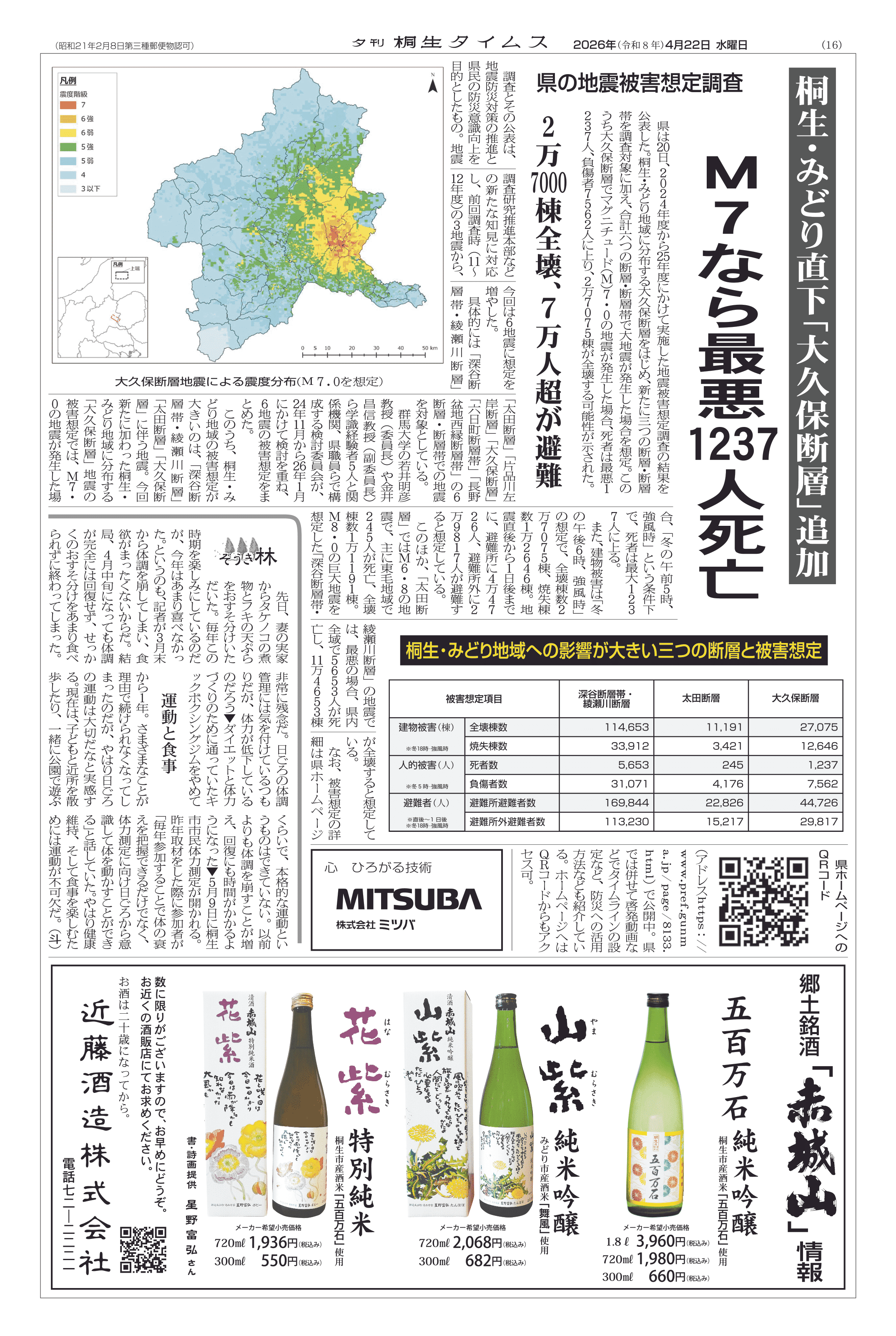 2026年04月22日の紙面（16面） | 桐生タイムス